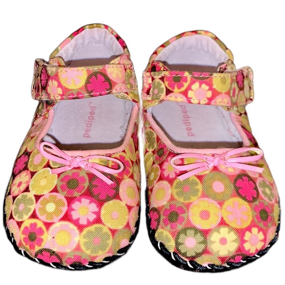Pediped Baby Girl Floral Velcro Closure Soft Soled Mary Jane Shoes 6-12mos - Picture 1 of 10